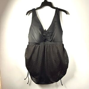 SWIM BY CACIQUE Size 20 Black Crochet NO-WIRE One-Piece Swim Dress Swimsuit